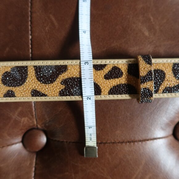 Unisex leopard print genuine stingray and leather belt silver buckle 32 - 35\